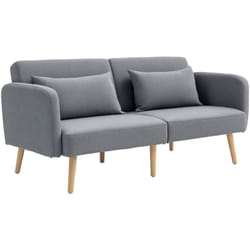 Homcom - Canapé convertible 3 places design scandinave - dossier inclinable, accoudoirs réglables - 2 coussins déco - tissu gris