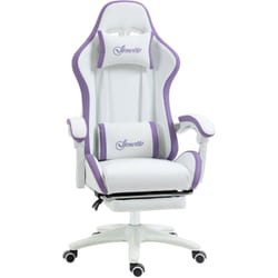 Chaise de bureau gaming - inclinable, pivotant, réglable - coussins lombaires têtière inclus - mauve blanc