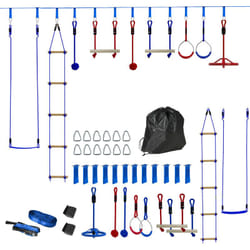 Aiyaplay - Parcours d'obstacles ninja enfant 10m 10 accessoires max. 50Kg - slackline, sac transport - rouge bleu
