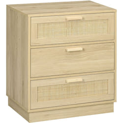 Chiffonnier 3 tiroirs style bohème rotin effet bois clair dim. 60 x 38 x 69 cm
