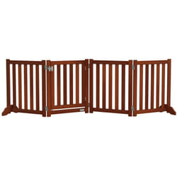 Pawhut - Barrière de sécurité chien pliable modulable autoportante avec porte max. 205 x 60 cm mdf effet acajou
