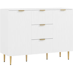 Homcom - Buffet enfilade 2 portes 2 étagères 3 tiroirs - dim. 120 x 40 x 90 cm - métal doré blanc