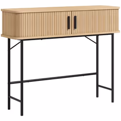 Élégante et pratique, la table console en bois HOMCOM derrière le canapé avec son ton chêne et contraste noir, offre un style ...