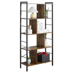 Bibliothèque étagère de rangement - HOMCOM - 5 niveaux - compartiments ouverts - cadre en acier - 74x30x1575cm - brun rustique