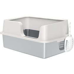 Pawhut - Maison de toilette bac à litière pour chat dim. 60 x 40 x 28 cm acier inox plastique gris clair