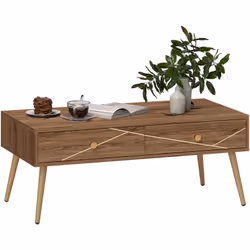 Sublimez votre espace avec la table basse HOMCOM, combinant luxe moderne et fonctionnalité. Panneaux imitation bois avec bout ...
