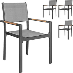 Outsunny - Lot de 4 chaises de jardin assise dossier textilène structure alu accoudoirs revêtement pvc effet bois