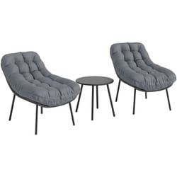 Outsunny - Salon de jardin 2 places 3 pièces style cosy épais coussins capitonnés 15 cm acier résine gris