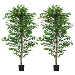 Lot de 2 plantes artificielles - ficus hauteur 180 m - tronc branches liane lichen feuilles grand réalisme pot inclus vert