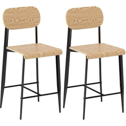 Homcom - Lot de 2 tabourets de bar chaises de bar design structure acier noir assise dossier effet bois clair