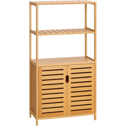 Kleankin - Meuble salle de bain bois bambou 2 portes 3 étagères dim. 60 x 30 x 120 cm naturel
