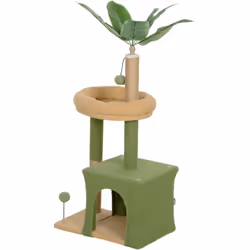 Explorez l'arbre à chat PawHut avec son lit moelleux et niche spacieuce. Orné de feuilles artificielles, il offre une ambianc ...
