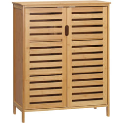 Kleankin - Meuble salle de bain bois bambou 2 portes 2 étagères dim. 60 x 30 x 120 cm naturel