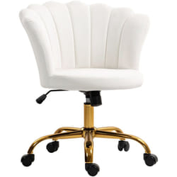 Chaise bureau velours design coquillage piètement acier doré blanc