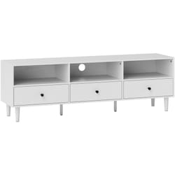 Homcom - Meuble tv banc tv sur pieds effilés - 3 tiroirs, 3 niches, passe-câble - dim. 140 x 34 x 45 cm - métal effet bois blanc