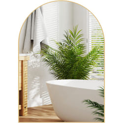 Miroir mural arqué 50 x 70 cm haute définition cadre alliage aluminium doré