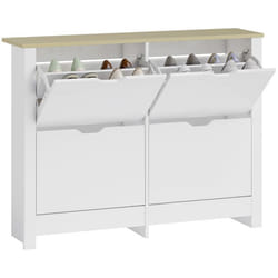 HOMCOM - meuble à chaussures - Bois - 105x26x80cm - Blanc Bois naturel