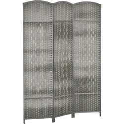 Paravent intérieur 3 panneaux pliables en bois séparateur de pièce style bohème tissé gris
