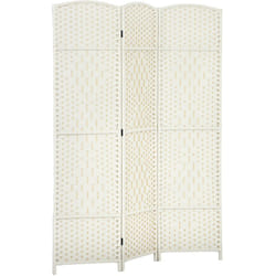 Paravent intérieur 3 panneaux pliables en bois séparateur de pièce style bohème tissé blanc