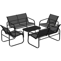 Outsunny - Ensemble salon de jardin relax 6 personnes 5 pièces plateau verre trempé acier textilène noir