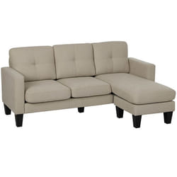 Canapé dangle - HOMCOM - 3 Places - méridienne réversible - dossier capitonné - tissu aspect lin - 186 x 130 x 84 cm - beige