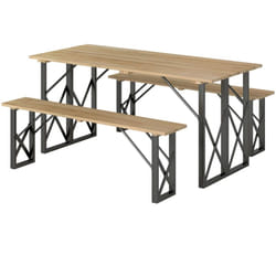 Outsunny - Ensemble table et 2 bancs en bois 6 personnes - table 160 cm avec espace parasol - acier épicéa