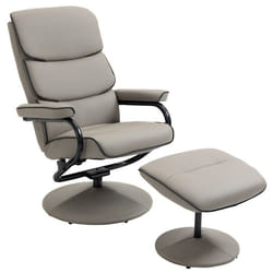Fauteuil relax avec pouf - HOMCOM - siège pivotant à 360° - dossier inclinable - polyuréthane - 75 x 84 x 100 cm - gris
