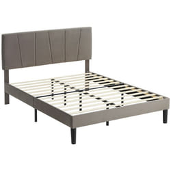 Cadre de lit double - lit 2 personnes 140 x 190 cm - HOMCOM - tête de lit réglable - avec sommier - cadre métallique - gris