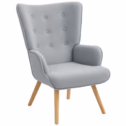 Fauteuil de salon - HOMCOM - pieds en bois accoudoirs et dossier ergonomique - tissu bouclette - 71 x 74 x 96 cm - gris clair
