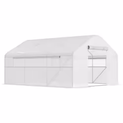 Explorez le jardinage avec la serre polytunnel Outsunny. Porte enroulable, fenêtres en maille, aération optimale et espace gé ...