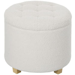 Pouf coffre rangement - HOMCOM - en tissu bouclette - charge 120 Kg - Ø 45 x 41 cm - blanc