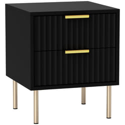 Table de chevet - HOMCOM - cannelée avec 2 tiroirs et pieds en acier - pour chambre à coucher salon - dim. 40 x 39 x 48 cm - noir