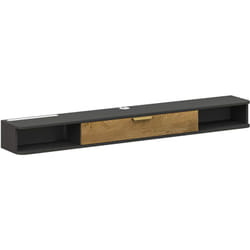 Homcom - Meuble tv design suspendu - meuble tv mural - 2 niches, porte abbatante - dim. 160 x 24 x 16 cm - gris charbon effet bois