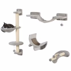 Ensemble mur descalade pour chat - PawHut - avec hamac pont planche à gratter et balle - jusquà 5 kg - gris