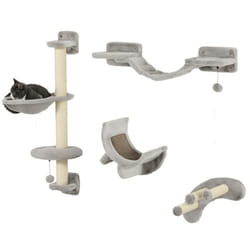 Ensemble mur descalade pour chat - PawHut - avec hamac pont planche à gratter et balle - jusquà 5 kg - gris
