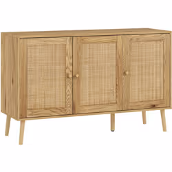 Découvrez le buffet en bois HOMCOM, un mélange de flair bohémien et de fonctionnalité avec des portes en rotin et des poignée ...