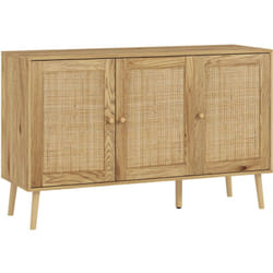 Homcom - Buffet style cosy chic rotin - 3 portes, 2 étagères - dim. 120L x 40l x 75H cm - effet bois naturel