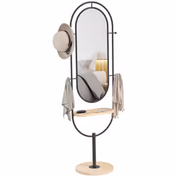 Miroir sur pied - HOMCOM - ovale - plateau en bois - 4 crochets - cadre en métal - 50 x 40 x 1755 cm - noir