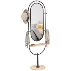 Miroir sur pied - HOMCOM - ovale - plateau en bois - 4 crochets - cadre en métal - 50 x 40 x 1755 cm - noir