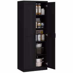 Buffet de cuisine - HOMCOM - double porte et 2 étagères réglables - panneau de particules - 60 x 40 x 160 cm - noir
