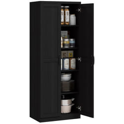 Buffet de cuisine - HOMCOM - double porte et 2 étagères réglables - panneau de particules - 60 x 40 x 160 cm - noir