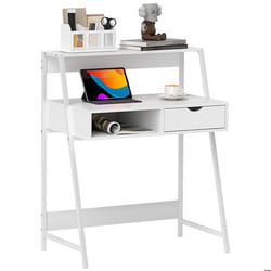 Bureau Informatique - HOMCOM - Style néo-rétro - tiroir Niche étagère - panneaux de particules et métal - 80 x 50 x 100 cm - Blanc