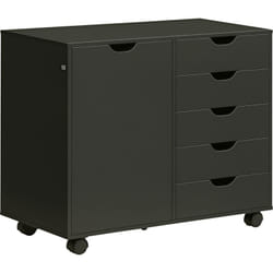 Homcom - Caisson rangement bureau support d'imprimante 5 tiroirs porte étagère dim. 78L x 40l x 66H cm noir