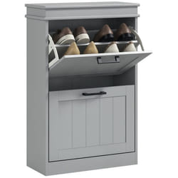 Meuble à chaussures - HOMCOM - armoire à chaussures - 2 portes abattants étagères réglables - 54 x 24 x 825 cm - gris