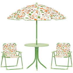 Ensemble salon de jardin extérieur enfant - AIYAPLAY - motif éléphant et girafe parasol réglable Ø 100 cm chaise pliable - vert