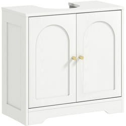 Homcom - Meuble sous vasque design effet bois blanc poignées métal doré étagère dim. 60 x 30 x 65 cm