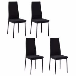 Lot de 4 chaises de salle à manger - HOMCOM - dossier haut - pieds en métal et tissu en lin - 41x50x97cm - noir