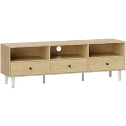 Homcom - Meuble tv banc tv sur pieds effilés - 3 tiroirs, 3 niches, passe-câble - dim. 140 x 34 x 45 cm - métal effet bois naturel