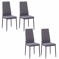 Lot de 4 chaises de salle à manger - HOMCOM - dossier haut - pieds en métal et tissu en lin - 41x50x97cm - gris