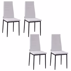 Lot de 4 chaises de salle à manger - HOMCOM - dossier haut - pieds en métal et tissu en lin - 41x50x97cm - blanc
